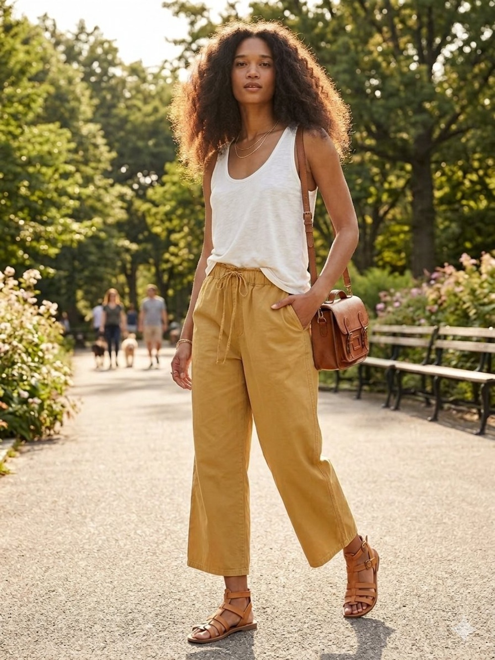J.Crew Drawstring Pant in Cotton Linen Blend Tan Size Medium Summer Linen